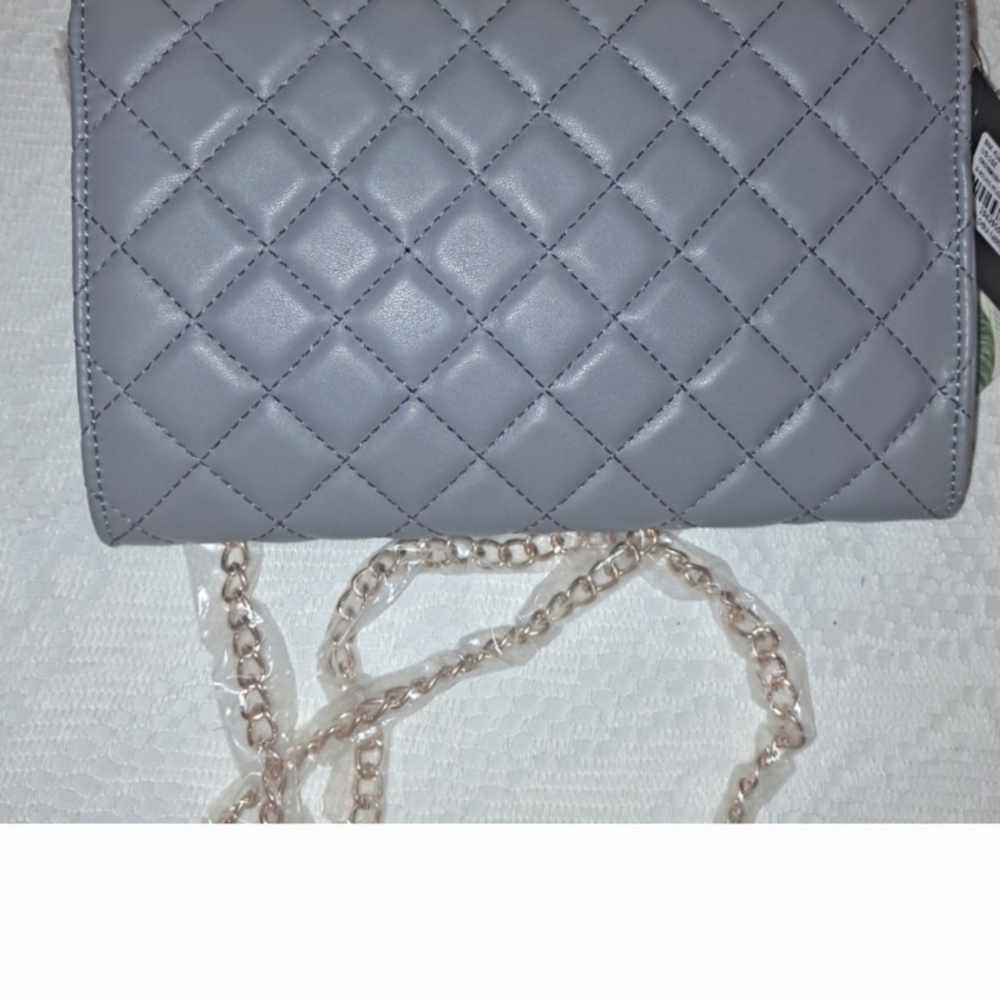 Badgley Mischka NWT Gray Bag Quilted with Gold Beads on Front Flap NWT - Picture 2 of 3